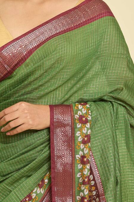 Buy Naintara Bajaj Green Chanderi Embroidery Saree With Running Blouse Buy_Naintara Bajaj_Green Chanderi Embroidery Saree With Running Blouse