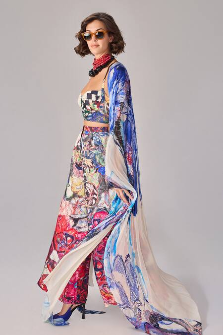 Saaksha & Kinni_Ivory Crepe Sweetheart Neck Simone Multi Color Bustier Top _Online_at_Aza_Fashions