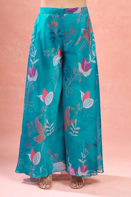 Naintara Bajaj_Sky Blue Georgette Embroidery Digital Printed Kurta Set_Online_at_Aza_Fashions