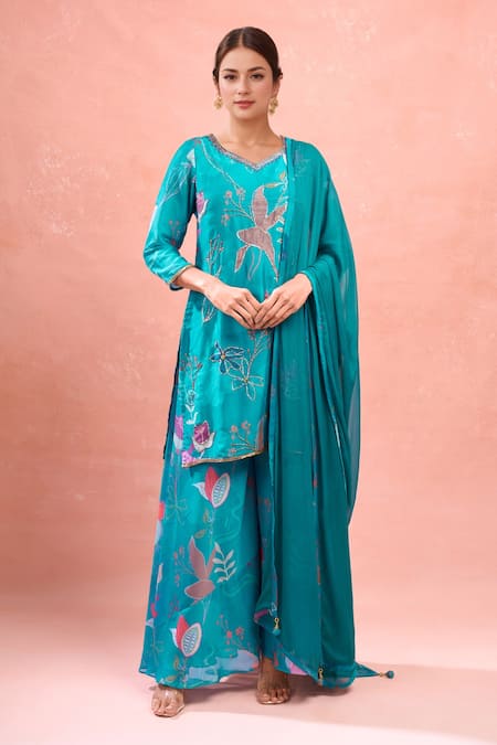 Samyukta Singhania Sky Blue Digital Printed Kurta Set 