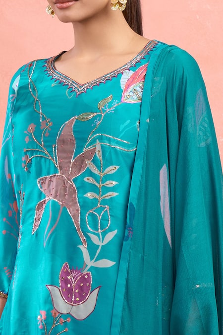 Buy_Naintara Bajaj_Sky Blue Georgette Embroidery Digital Printed Kurta Set