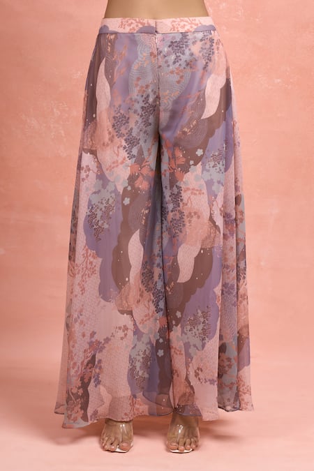 Samyukta Singhania_Multi Color Georgette Embroidery V-neck Digital Print Kurta Set _at_Aza_Fashions