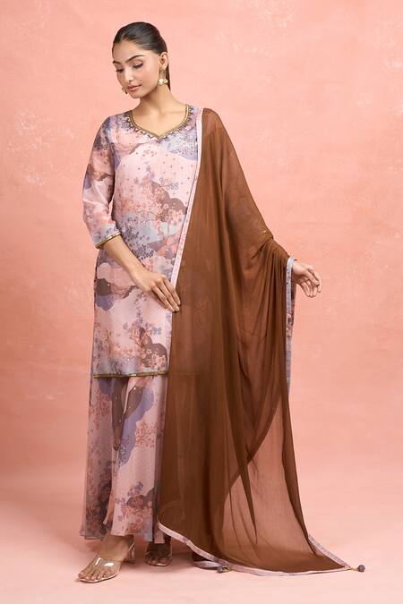 Buy_Samyukta Singhania_Multi Color Georgette Embroidery V-neck Digital Print Kurta Set 