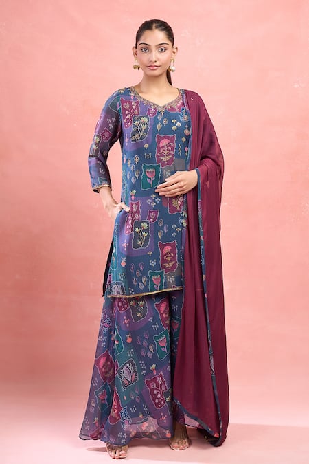 Buy_Samyukta Singhania_Multi Color Georgette Embroidery Digital Printed Kurta Set 
