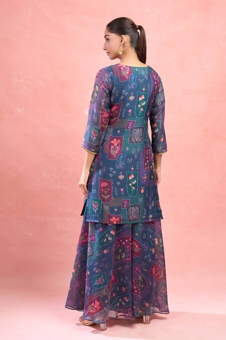 Shop_Samyukta Singhania_Multi Color Georgette Embroidery Digital Printed Kurta Set _at_Aza_Fashions