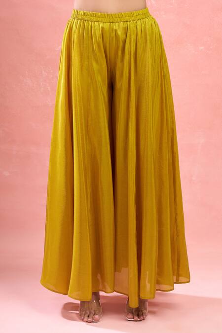 Samyukta Singhania Yellow Tissue Tassels, Embroidery Round Digital Hand Work Kaftan And Palazzo Set at Aza Fashions Samyukta Singhania_Yellow Tissue Tassels, Embroidery Round Digital Hand Work Kaftan And Palazzo Set_at_Aza_Fashions