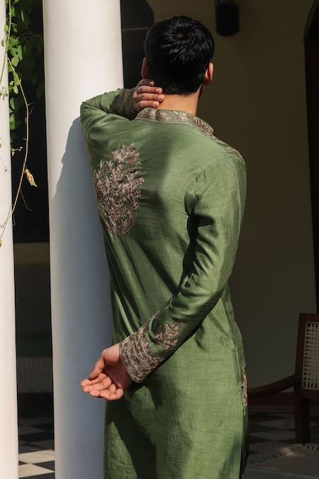 Shop_Angad Creations_Green Viscose, Silk Embroidery Kurta Set _at_Aza_Fashions