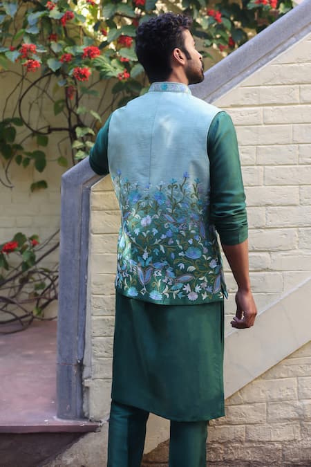 Angad Creations Green Embroidered Nehru Jacket Set 