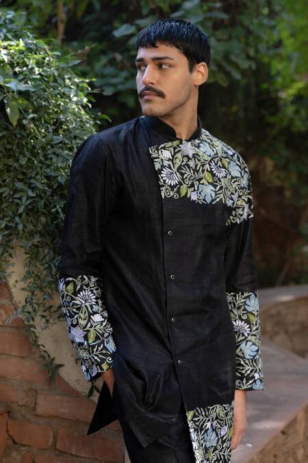 Buy_Angad Creations_Black Silk Embroidery Kurta Set _Online_at_Aza_Fashions