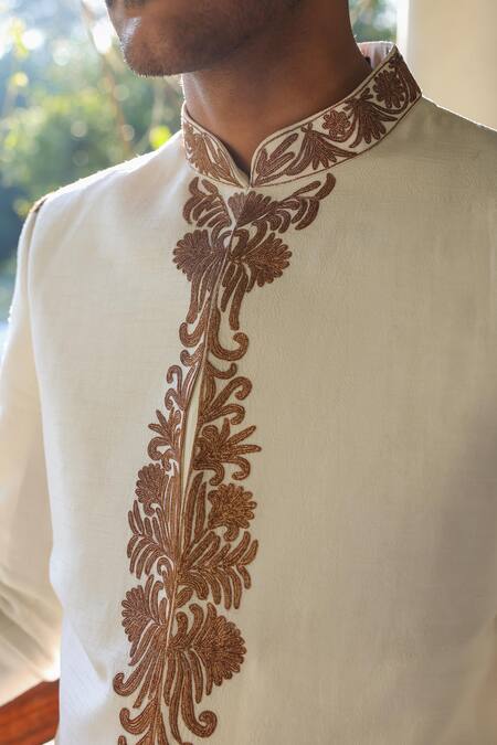 Buy_Angad Creations_White Viscose, Silk Embroidery Designer Sherwani Set With Tilla Work _Online_at_Aza_Fashions