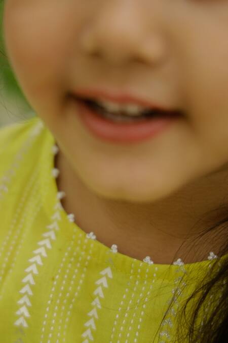 Petite Pomme_Yellow Cotton Pearls Sunshine Anarkali Set _Online_at_Aza_Fashions