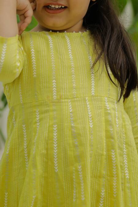 Shop_Petite Pomme_Yellow Cotton Pearls Sunshine Anarkali Set _Online_at_Aza_Fashions