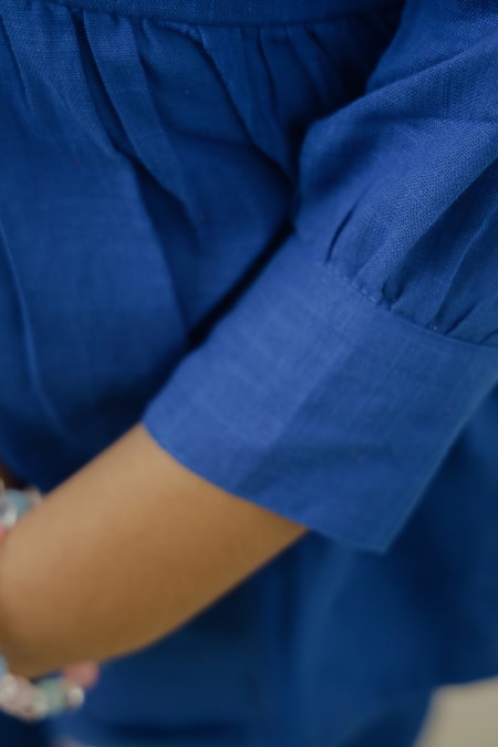 Petite Pomme_Blue Cotton Sequins, Embroidery Fish Peplum Set _Online_at_Aza_Fashions