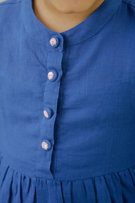 Buy_Petite Pomme_Blue Cotton Sequins, Embroidery Fish Peplum Set _Online_at_Aza_Fashions