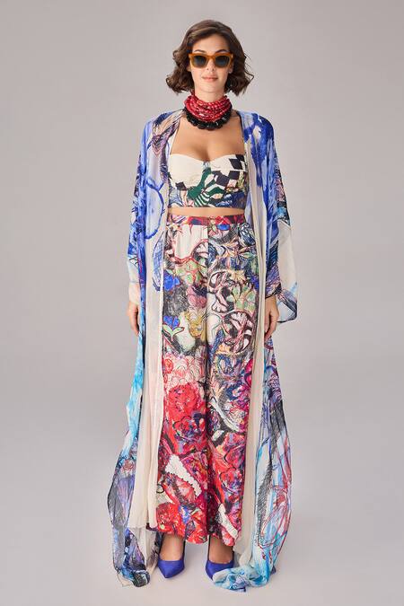 Buy_Saaksha & Kinni_Ivory Crepe Sweetheart Neck Simone Multi Color Bustier Top _Online_at_Aza_Fashions