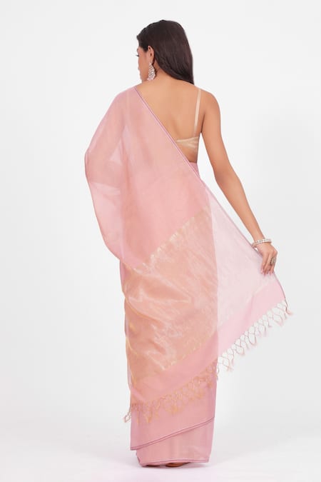 Amaara Handloom Pastel Pink Chanderi Tissue Saree With Running Blouse Piece 