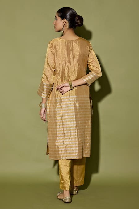 Apeksha Jain Label Gold Tissue Stripe Kurta Set 