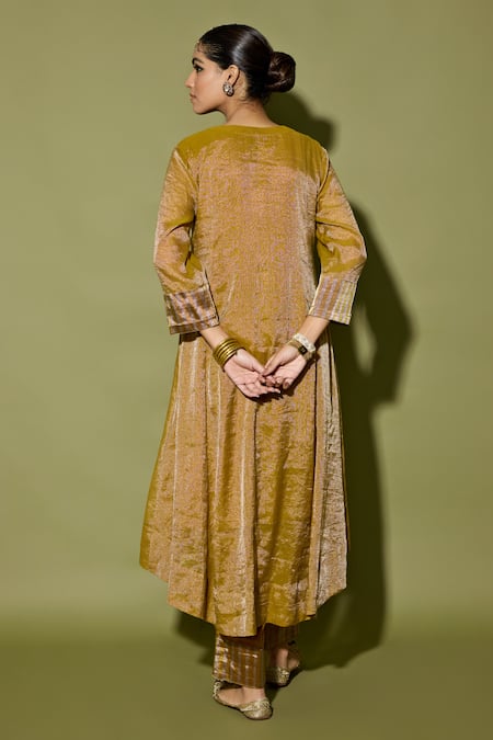 Apeksha Jain Label Gold Asymmetrical Tissue Kurta Set 