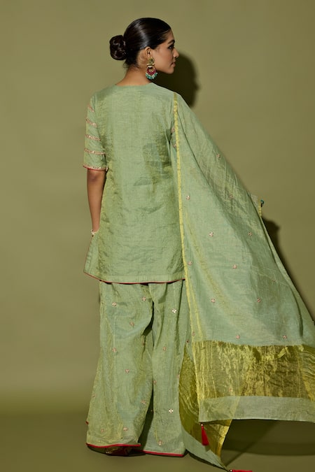 Apeksha Jain Label Mint Green Hand Embroidered Kurta Sharara Set 
