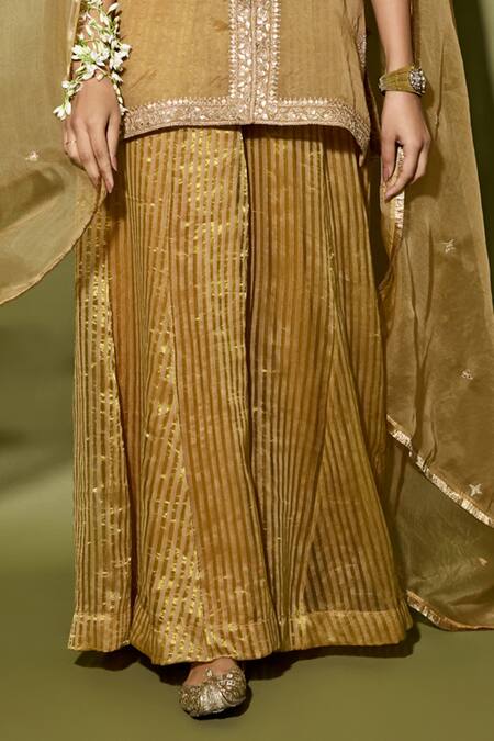 Buy_Apeksha Jain Label_Brown Organza, Satin Embroidery, Gota Patti, Sequins Moose Kurta Sharara Set _Online_at_Aza_Fashions