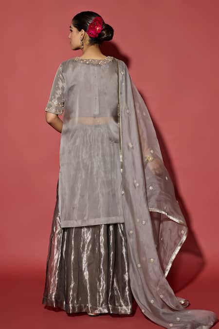 Apeksha Jain Label Grey Silver Kurta Sharara Set 