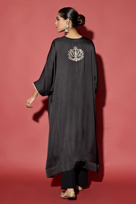 Apeksha Jain Label Mughal Motif Black Satin Kaftan Set 