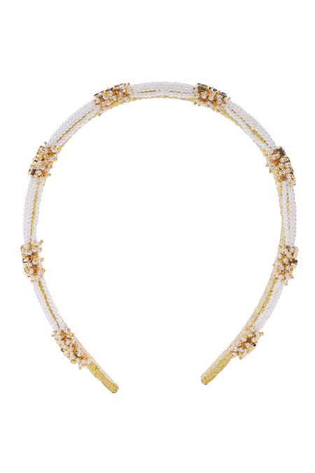 Shop Nazaakat By Samara Singh Gold Stones, Pearls Polki And Japanese Hair Band at Aza Fashions Shop_Nazaakat By Samara Singh_Gold Stones, Pearls Polki And Japanese Hair Band_at_Aza_Fashions