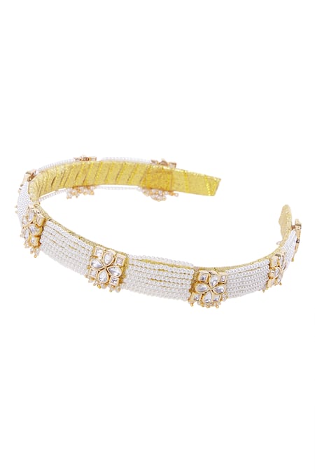 Buy Nazaakat By Samara Singh Gold Stones, Pearls Polki And Japanese Hair Band Online at Aza Fashions Buy_Nazaakat By Samara Singh_Gold Stones, Pearls Polki And Japanese Hair Band_Online_at_Aza_Fashions