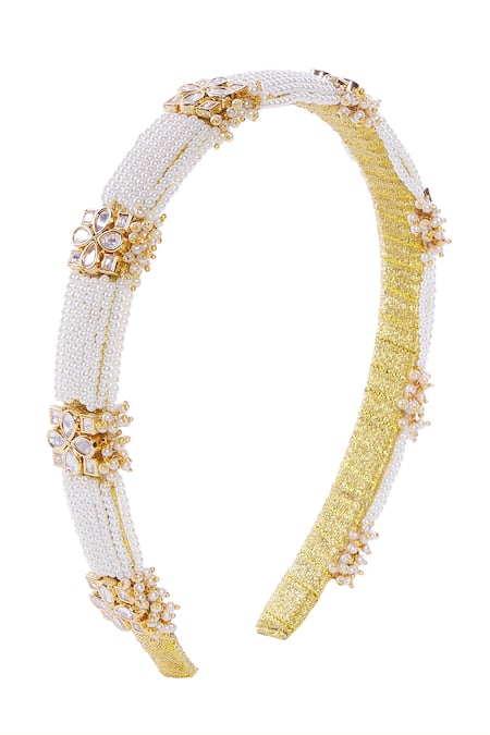 Nazaakat By Samara Singh Gold Stones, Pearls Polki And Japanese Hair Band at Aza Fashions Nazaakat By Samara Singh_Gold Stones, Pearls Polki And Japanese Hair Band_at_Aza_Fashions