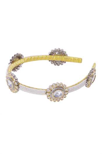 Nazaakat By Samara Singh_Multi Color Pearls Polki And Japanese Hair Band_Online_at_Aza_Fashions