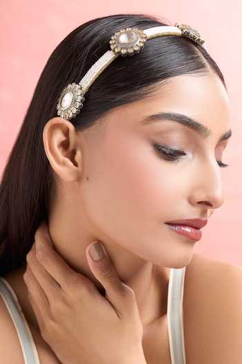 Buy_Nazaakat By Samara Singh_Multi Color Pearls Polki And Japanese Hair Band_Online_at_Aza_Fashions