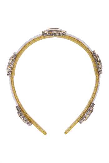 Shop_Nazaakat By Samara Singh_Multi Color Pearls Polki And Japanese Hair Band_Online_at_Aza_Fashions