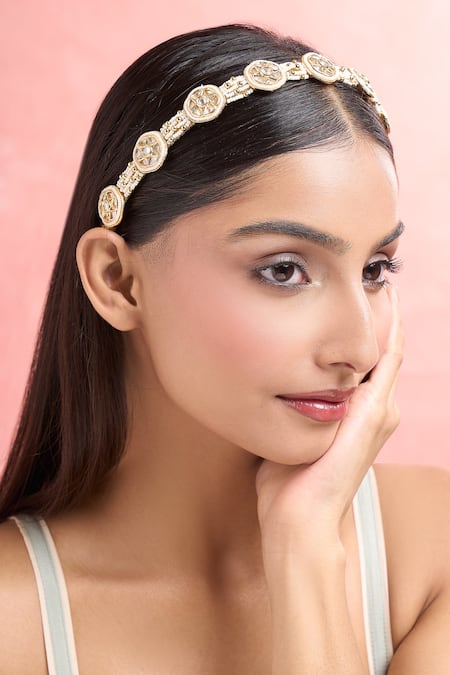 Nazaakat By Samara Singh Gold Pearls Polki And Hair Band 