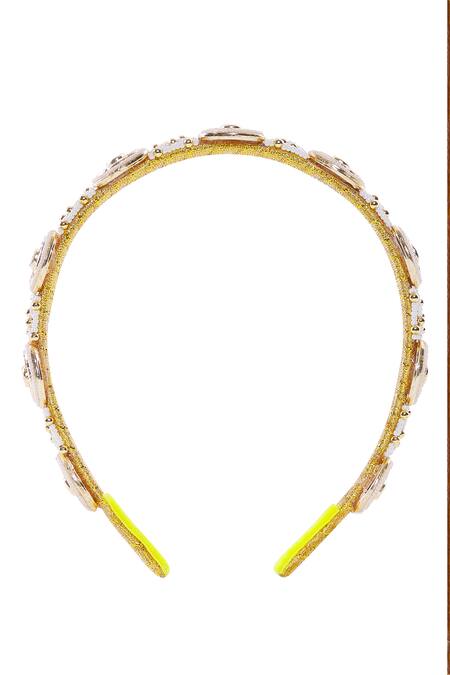 Buy_Nazaakat By Samara Singh_Gold Pearls Polki And Hair Band_Online_at_Aza_Fashions