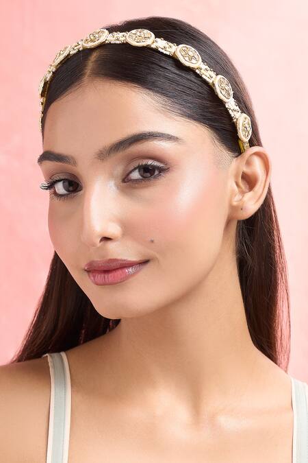 Nazaakat By Samara Singh_Gold Pearls Polki And Hair Band_at_Aza_Fashions