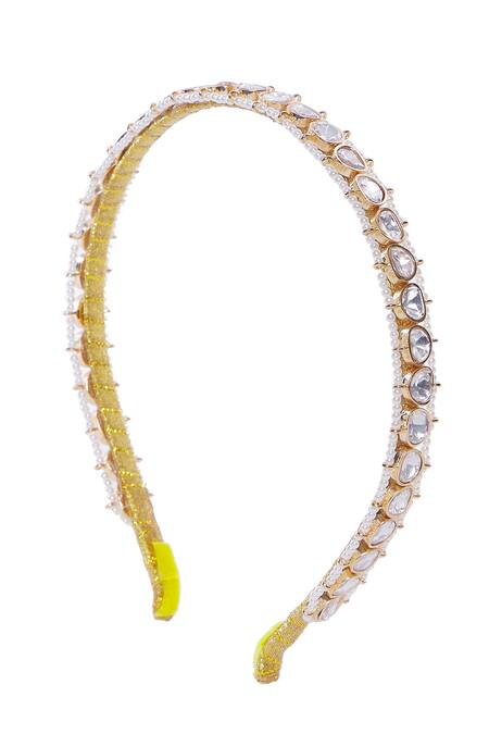 Buy_Nazaakat By Samara Singh_Gold Pearls Polki And Hair Band_Online_at_Aza_Fashions