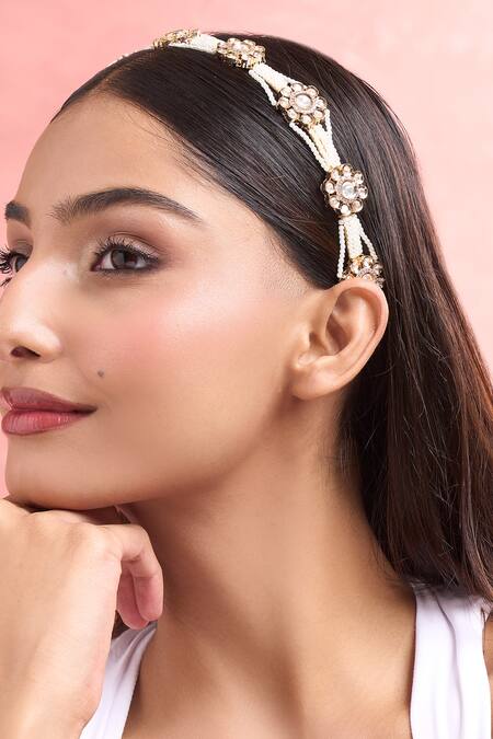 Buy_Nazaakat By Samara Singh_Gold Polki Pearl Embellished Hair Band