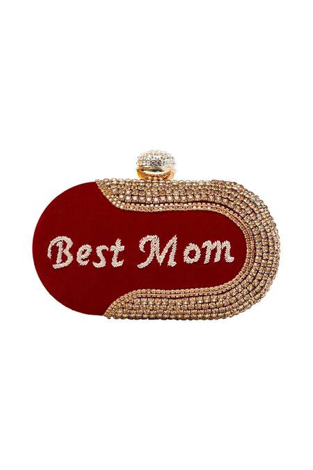 Nazaakat By Samara Singh_Red Embroidery, Rhinestones Embellished Velvet Clutch Bag _Online_at_Aza_Fashions