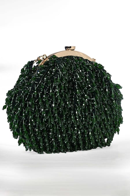 Nazaakat By Samara Singh Green Beads Velvet Hand-embellished Clutch Bag Online at Aza Fashions Nazaakat By Samara Singh_Green Beads Velvet Hand-embellished Clutch Bag _Online_at_Aza_Fashions