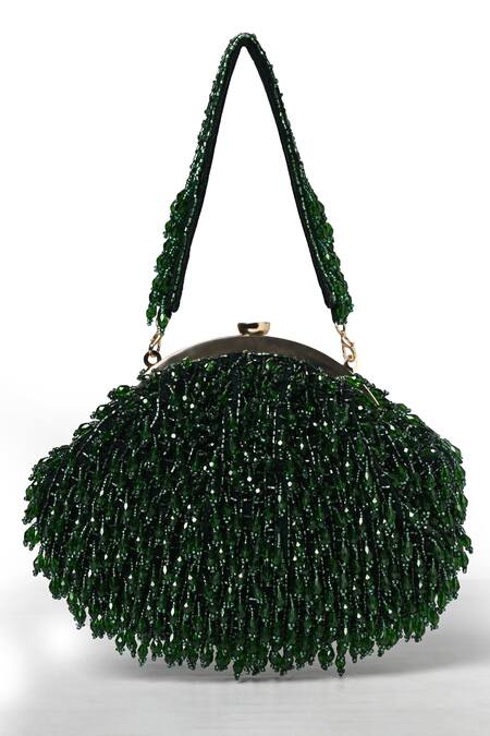 Shop Nazaakat By Samara Singh Green Beads Velvet Hand-embellished Clutch Bag at Aza Fashions Shop_Nazaakat By Samara Singh_Green Beads Velvet Hand-embellished Clutch Bag _at_Aza_Fashions