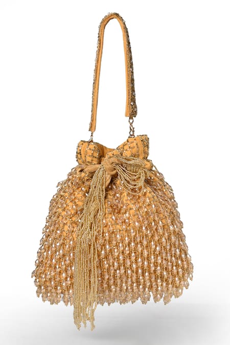 Shop Nazaakat By Samara Singh Gold Embroidery, Beads Hand Potli Bag at Aza Fashions Shop_Nazaakat By Samara Singh_Gold Embroidery, Beads Hand Potli Bag _at_Aza_Fashions