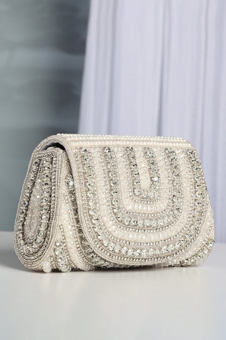 Samyukta Singhania Silver Hand-Embroidered Designer Handbag 