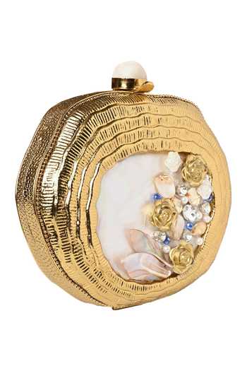 Nazaakat By Samara Singh Gold Embroidery, Pearls Handcrafted Embellished Clutch Online at Aza Fashions Nazaakat By Samara Singh_Gold Embroidery, Pearls Handcrafted Embellished Clutch _Online_at_Aza_Fashions