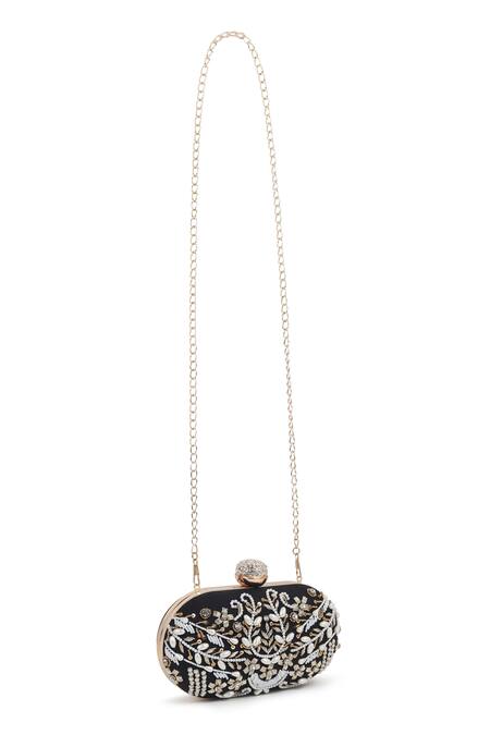 Shop_Samyukta Singhania_Black Embroidery, Beads Hand-embroidered Clutch Bag _at_Aza_Fashions