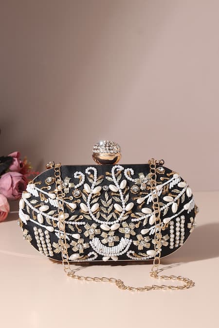 Samyukta Singhania Black Hand-Embroidered Clutch Bag 