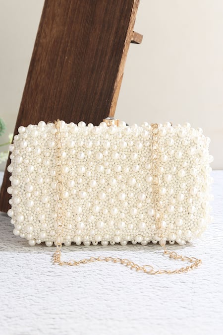 Samyukta Singhania White Hand-Embroidered Clutch Bag 