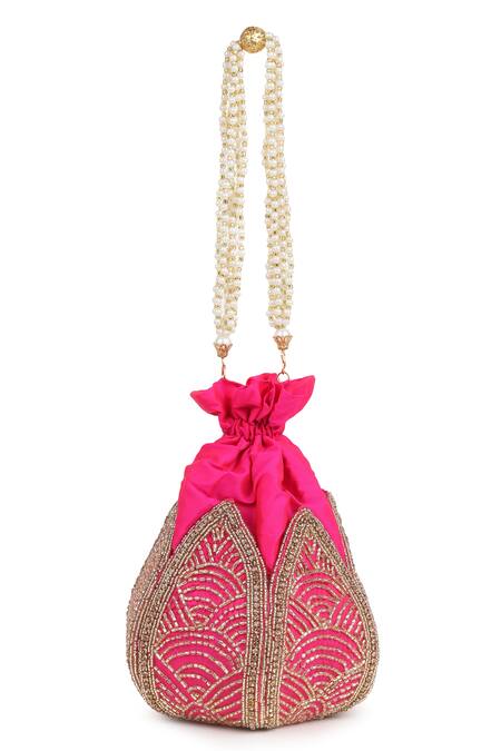 Nazaakat By Samara Singh Pink Embroidery, Beads Silk Potli Bag Online at Aza Fashions Nazaakat By Samara Singh_Pink Embroidery, Beads Silk Potli Bag _Online_at_Aza_Fashions