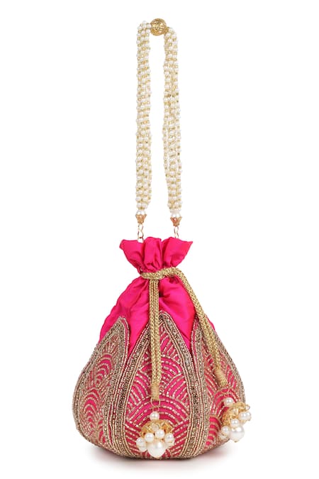 Shop Nazaakat By Samara Singh Pink Embroidery, Beads Silk Potli Bag at Aza Fashions Shop_Nazaakat By Samara Singh_Pink Embroidery, Beads Silk Potli Bag _at_Aza_Fashions