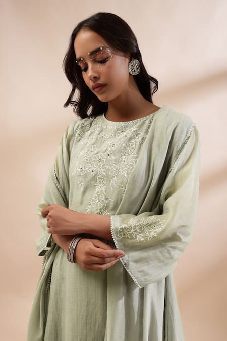 Kyra By Bhavna Green Silk, Cotton, Embroidery, Sequins, Lace Round Kurta Set Online at Aza Fashions Kyra By Bhavna_Green Silk, Cotton, Embroidery, Sequins, Lace Round Kurta Set _Online_at_Aza_Fashions
