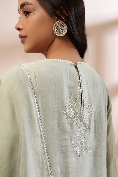 Kyra By Bhavna Green Silk, Cotton, Embroidery, Sequins, Lace Round Kurta Set at Aza Fashions Kyra By Bhavna_Green Silk, Cotton, Embroidery, Sequins, Lace Round Kurta Set _at_Aza_Fashions